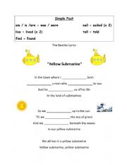 English Worksheet: Simple Past Yellow Submarine Song Exercise