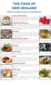 English Worksheet: New Zealand Food Matching + KEY