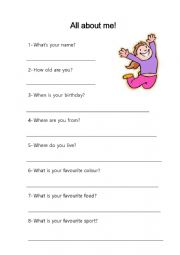 English Worksheet: About me