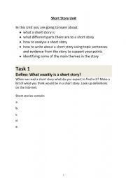 English Worksheet: Short Story Unit - Part 2