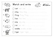 English Worksheet: matching with animals 