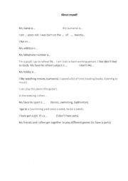 English worksheet: About Myself