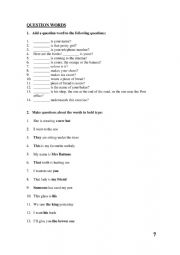 English Worksheet: Question words activity