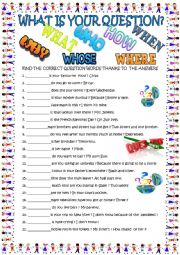 English Worksheet: question words with KEY