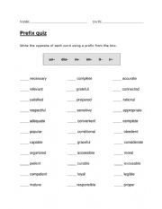 English Worksheet: Prefix Quiz
