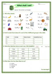 English Worksheet: The Iron Man - What shall I eat?