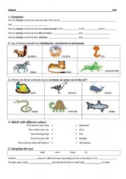 English worksheet: herbivores, carnivores or omnivores