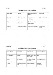 English Worksheet: Debate cards - Should teachers have tattoos?