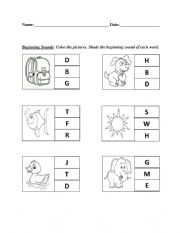 English Worksheet: Beginning Sounds