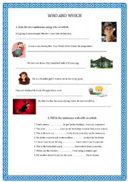 English Worksheet: Relative pronouns who and which