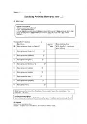 English Worksheet: Have you ever..? Speaking activity
