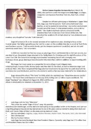 English Worksheet: Lady Gaga Biography