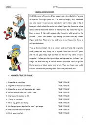 English Worksheet: Reading Comprehension on Pinocchio