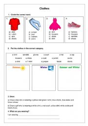 Clothes worksheet with 3 skills