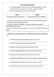 English Worksheet: The impersonal passive