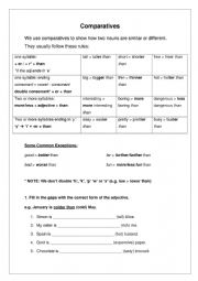 English Worksheet: Comparatives explanation, exercises and answer key