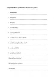 English Worksheet: Getting to Know One Anotehr