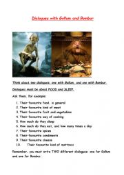 English Worksheet: Dialogues with Gollum and Bombur