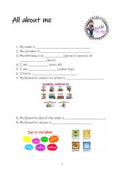 English Worksheet: ALL ABOUT ME end of the year project SPECIAL NEEDS 