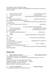 English Worksheet: Conditionals (I, II and III) + wishes and regrets. + answer key and some feedback