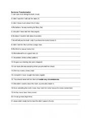 English Worksheet: SENTENCE TRANSFORMATION