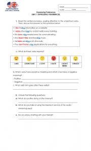 English Worksheet: expressing preferences: likes and dislikes