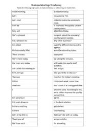 English Worksheet: Business Meetings Vocabulary to Match