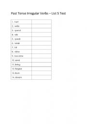 English Worksheet: Irregular Past Tense Verbs - List 5