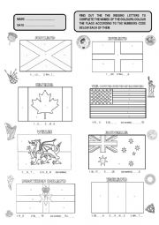 English Worksheet: COLOUR THE FLAGS BY NUMBER