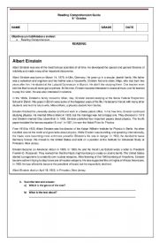 Albert Einstein Reading Comprehension Text