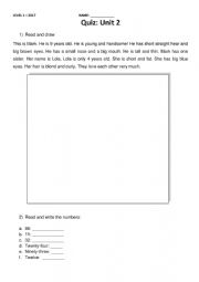 English Worksheet: Revision (Physical description, family members, numbers)