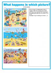 English Worksheet: What happens in which picture? - At the seaside
