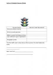 English Worksheet: LETTER OF COMPLAINT-SUCCESSS CRITERIA