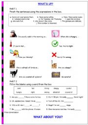 English Worksheet: Be + hot/cold/thirsty