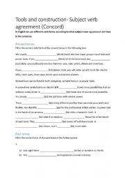 English Worksheet: Tools and construction - subject verb agreement