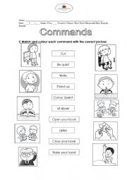 English Worksheet: Classroom commands