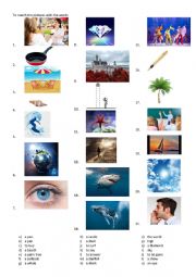 English Worksheet: a word match for a text about vacation