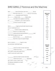 English Worksheet: Bird Song (Past Simple Regular and Irregular)