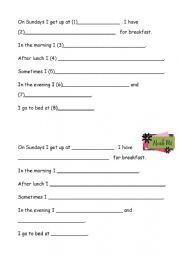 English Worksheet: About me_routine_dice game_writing