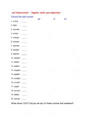 English Worksheet: -ed Pronunciation - Regular Verbs 01