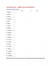 English Worksheet: -ed Pronunciation - Regular Verbs 02