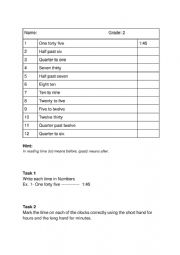 Practice on Writing time Grade two