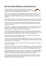 English Worksheet: Rio Tinto 46,000-year-old Aboriginal site to expand iron ore mine