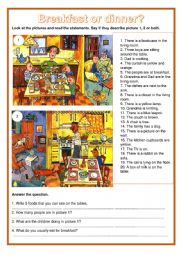 English Worksheet: Picture description - Breakfast or dinner?