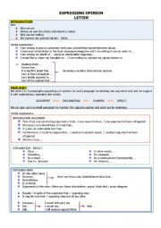 English Worksheet: writing expressing opinion (letter/essay)