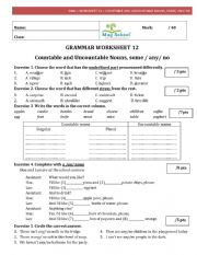 English Worksheet: Countable and Uncountable nouns