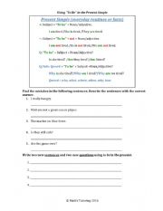 English Worksheet: present simple to be in sentences and questions with error correction