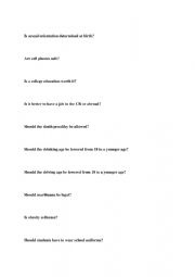 English Worksheet: Controversial questions
