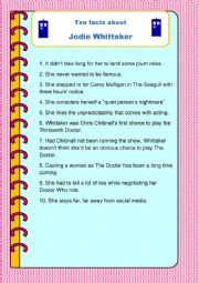 English Worksheet: Ten Facts about Jodie Whittaker