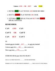 English Worksheet: and, or, but + CAN